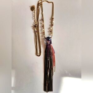 Vintage Hedi Boho Style Purple stone Tassel Necklace
